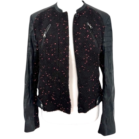 Express Faux Leather Jacket Cropped Tweed Motorcycle Edgy Urban Boho Biker Small - Picture 1 of 16